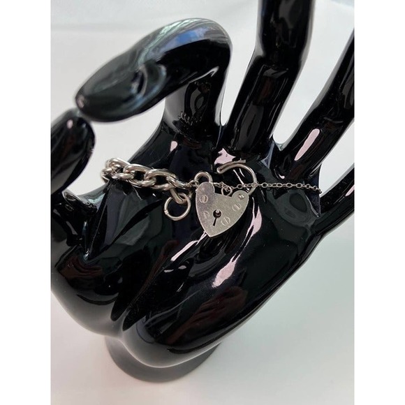 Vintage Sterling Silver Heart Clasp Lock Padlock Charm Bracelet LOCKET - Picture 6 of 9